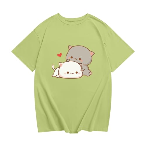Image of KEEVICI Cute Cat Shirts for Girls Graphic Tees Kids Kawaii Cartoon Animal Print T Shirt Summer Cotton Short Sleeve Tops