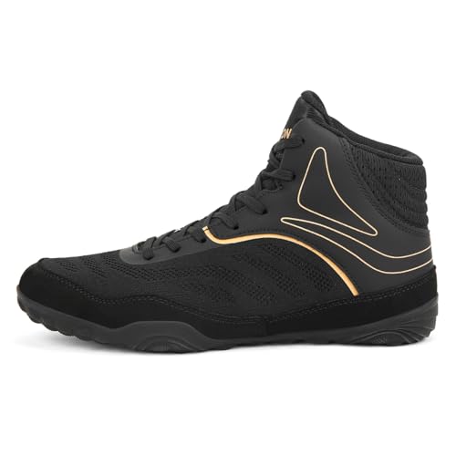 ZHENSI Zapatos De Boxeo Hombre, Botas De Lucha Ligeras Antideslizantes para Combate Fitness Entrenamiento Cruzado En Interiores,Negro,43.5 EU