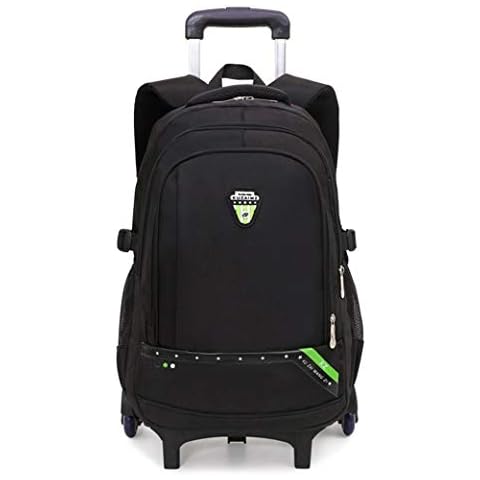 Trolley Backpack,Wheeled Bag-Kids Removable Rolling Schoolbag Waterproof Large Capacity Boys Girls Teens School Travel Outdoor Hiking Daypack 6 Round flash-green-6 Cover