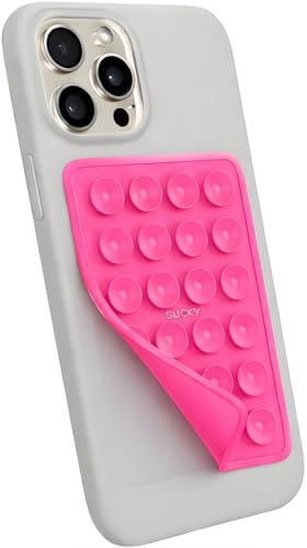 Image of SUCKY Silicone Suction Phone Case Adhesive Octo Cup Buddy Mount - Anti-Slip Holder, Hands-Free Phone Accessory for iPhone & Android - Sticky Grip for Selfies, Videos - Hot Pink