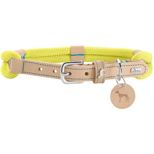 HUNTER Collare per cani Malia, colore lime/naturale, in morbida rugiada e pelle resistente, leggero, resistente, look moderno ed elegante, colori freschi, made in Germany, taglia 45