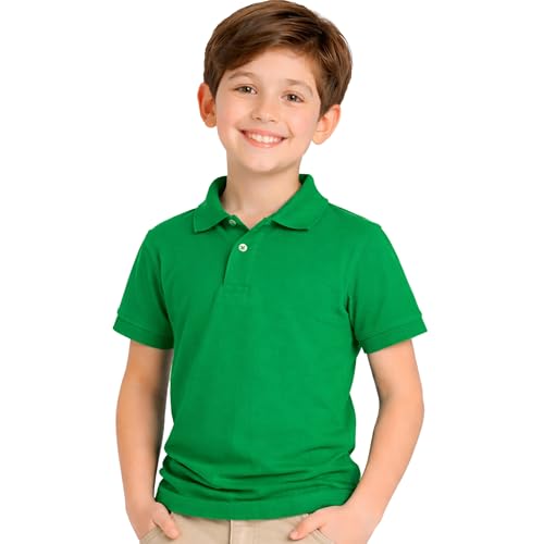 Image of Kids Boys Polo T-Shirt | Half Sleeves | Organic Cotton Rich Bio-Wash Fabric | Ultra Soft & Breathable | Regular Fit | Plain Solid Colour Casual Wear & School Uniform