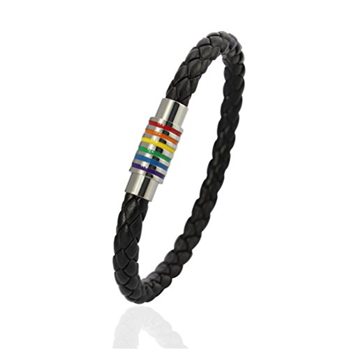 Image of Leather Braided LGBT Rainbow Bangle Bracelet - Gay & Lesbian Pride