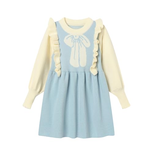 Mud Kingdom Girls Knit Sweater Dress Long Sleeve Crewneck Ruffle Dresses Happy New Year