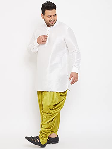 Image of VASTRAMAY Men's Silk Blend Solid Plus Kurta And Dhoti Set - Classic Ethnic Attire for Cultural Celebrations | Curved Hem Kurta With Contrast Cowl Dhoti Set