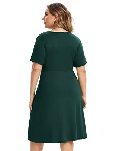 Image of Plus Size Dress Women's V Neck A-Line Knee Length Wrap Mini Dress with Belt Plus Size Dresses for Curvy Womengreen-cs 5X-Large