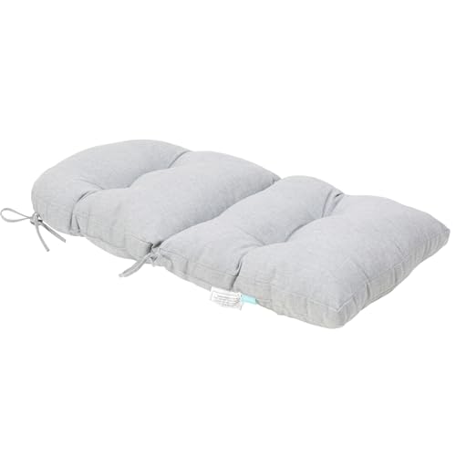 Image of QILLOWAY Tufted Outdoor Chair Cushion Set of 4, Waterproof 43x20x4 Inch Non Slip Replacement Pad for Wicker Lounge Patio Furniture, Gray, White