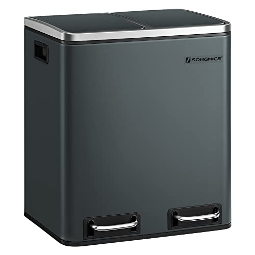 SONGMICS Poubelle Cuisine, 2 x 15L, Poubelle Tri, avec Pédale, 2 Compartiments, 15 Sacs Poubelles,...