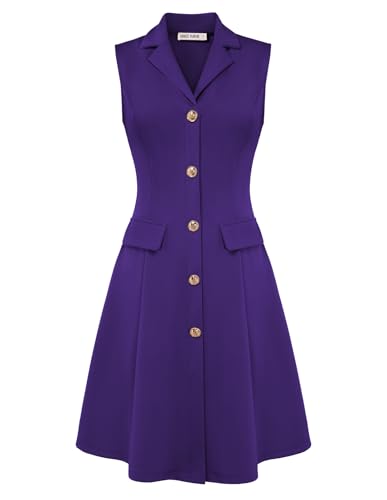 Image of GRACE KARIN Work Dresses for Women 2026 Sleeveless Button Business Midi Dress Notch Lapel V Neck Formal Office A Line Dresses