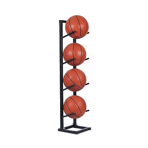 Support de basket-ball vertical noir à 4 étagères pour rangement de ballons