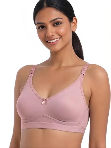 Image of Yuneek Women's Full Coverage Everyday Bra | Non-Padded Non-Wired | Seamless T-Shirt Bra for Women | Soft Cotton Blend | Adjustable Straps | Comfortable