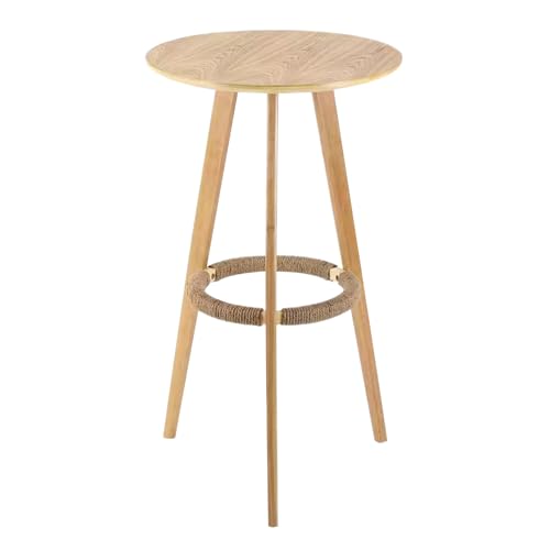 Mesa de bar redonda, mesa de comedor alta con diseño rústico, ideal para isla de cocina o patio, solución de ahorro de espacio para áreas pequeñas