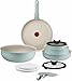 Tefal Ingenio Serenity - Juego de 2 Sartenes 22/28 cm + Wok 26 cm + 2 Cazos 16/20 cm + 4 Accesorios + 2 Mangos, Revestimiento Antiadherente, Apilable, Inducción, Apto lavavajillas y horno, Eucalipto