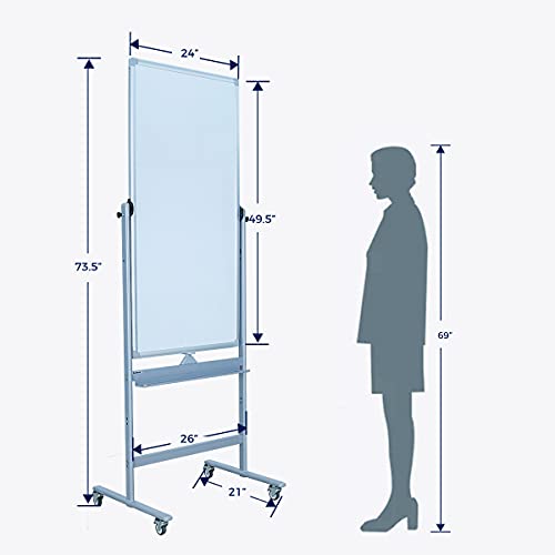 Dexboard Magnetic Mobile Whiteboard 48X24-In 360° Reversible Two-Sided White Board With Wheels, Portable Dry Erase Board Easel With Stand For Office Classroom, Include 6 Dry Erase Markers And 1 Eraser #TOP5