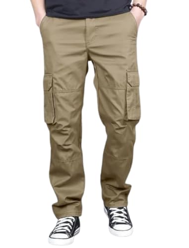 Image of DBAX Men's Olive Green Utility Cargo Pants | Multi Pocket Relaxed Fit Cargo Trousers | Durable Casual Streetwear Pants for Men