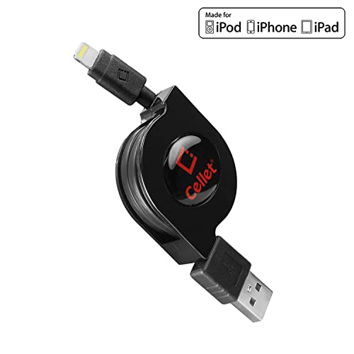 Cellet Retractable Iphone Charger Cable, Lightning Charging Cord, Data Cable Compatible For Apple Iphone 14 Pro Max Plus13 12 11 Se Mini Xs Ipad Pro Air, Ipad Mini, Air Pod, (Apple Certified) Black #TOP1