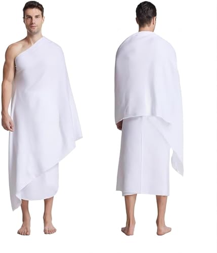 MahMir 2-Piece Islamic Mens Ihram Towel - Soft Absorbent Hygienic Pilgrimage Essentials - Comfortable for Hajj and Umrah - Lightweight White