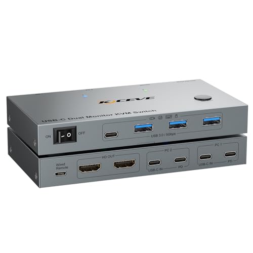 Image of 2 Port USB-C KVM Switch 2 Monitors 2 Laptops Dual Monitor KVM USB-C Docking