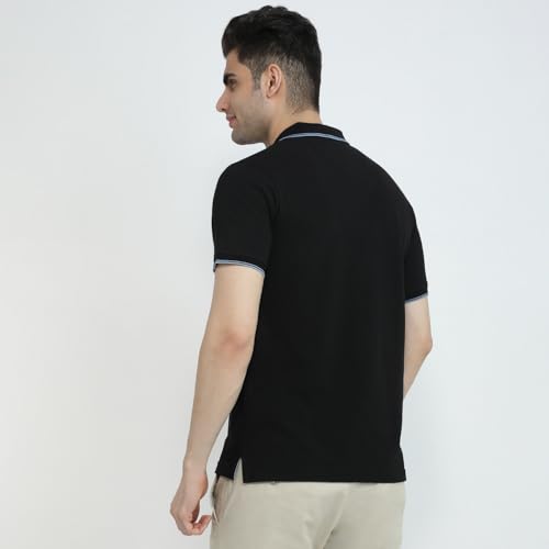 Image of Park Avenue Men Slim Fit Solid Pattern Cotton Polyester Blend Polo Neck Half Sleeve Casual T-Shirt