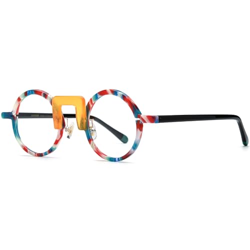 Image of HEPIDEM Multicolor Acetate Glasses Frame Men Women Round Eyeglasses Optical Spectacles 9377