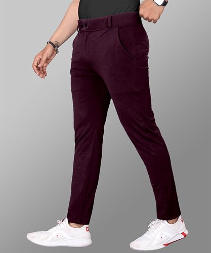 Image of Mehrang Men's Stretchable Stretchable Formal Pant Trousers | Stylish Slim Fit Men's Wear Trousers for Office or Party | Polycotton Knitted Fabric