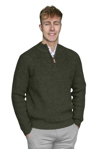 Emerald Isle Men's sweater Killybegs ¼ Zip Fisherman’s Knit, Made in Ireland (US, Alpha, X-Large, Regular, Regular, Dark Green Marl)