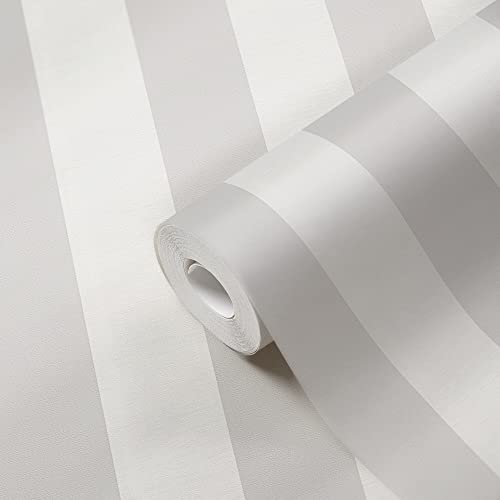 WALLCOVER Papier peint à rayures gris argenté - Structure fine pour couloir, salon, cuisine, chambre à coucher, bureau Cover