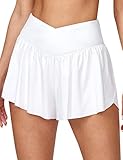 IUGA Athletic Shorts for Women High Waisted Workout Running Shorts Crossover Flowy Butterfly Preppy Clothes Skorts for Woman White