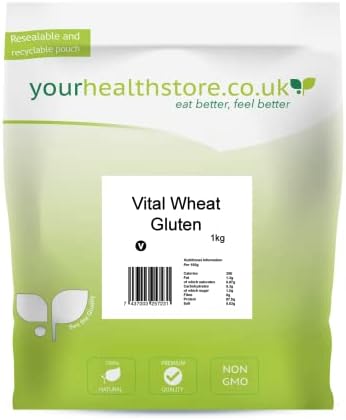 yourhealthstore Premium Vital Wheat Gluten Flour, 87.5% Protein, Non GMO, Vegan, Recyclable Pouch, Off white to yellow, 1000 g