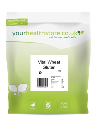 yourhealthstore Premium Vital Wheat Gluten Flour 87.5% Protein Non GMO Vegan Recyclable Pouch Off white to yellow 1000 g