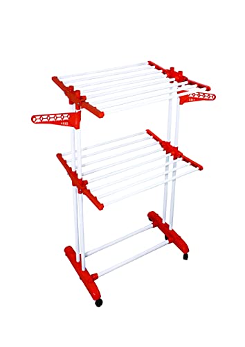 Image of CIPLA PLAST Heavy Duty Portable Cloth Dryer Stand with 2 Pole & 2 Layer with 6 Wheels- Royal Jumbo