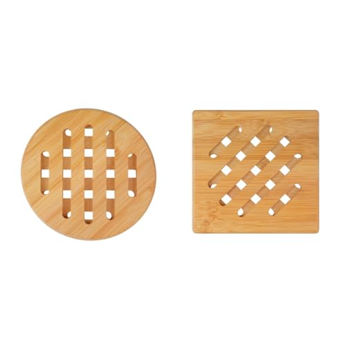 NIYATA Lot de 2 dessous de plat extra larges en bambou - Dessous de plat carrés et ronds en bois - Résistants à la chaleur - Dessous de plat en bambou -...