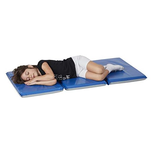 ECR4Kids-ELR-0883 Everyday 3-Fold Daycare Rest Mat, Folding Rest Mat, Sanitary Design, Low Maintenance, Certified and Safe, No Assembly Required, 2" Thick, Single Mat, Blue/Grey