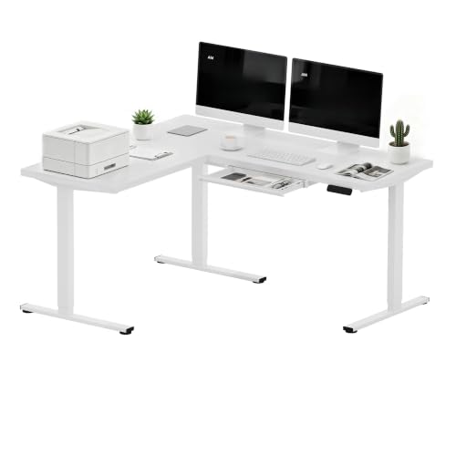 Image of SANODESK Electric L-Shaped Corner Standing Desk with Drawer,63x55