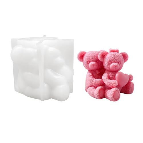 Bear Candle Mold for Candle Making, 3D Valentine's Day Silicone Mold for Resin Casting DIY Plaster Polymer Clay Home Decoration (Couple Bear)