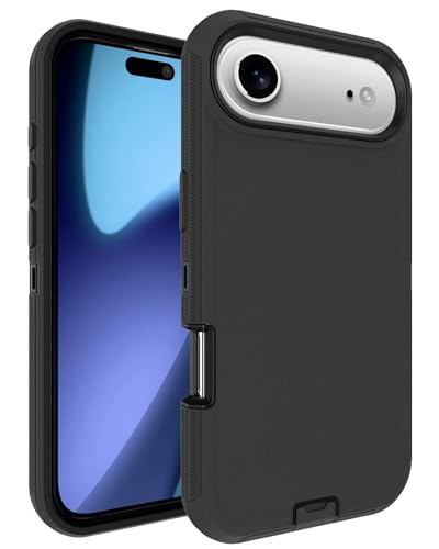 Image of for iPhone Air Case with Port Cover, Rubber Matte Finish, Black | 3-Layer Heavy Duty Armor, 16ft Drop Protection, Non-Slip Shockproof & Anti-Fingerprint
