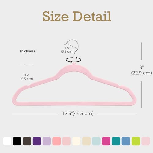 Image of HOUSE DAY Lt Pink Velvet Hangers 60 Pack, Non Slip Clothes Felt Hanger Heavy Duty for Coat, Premium Slim Space Saving Suit Hangers for Closet Organizer, 360 Rotating Silver Hook