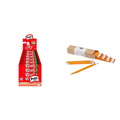 Pritt Klebestift, sicherer und kinderfreundlicher Kleber für Kunst und Bastelarbeiten & Amazon Basics - Holzgefasste Bleistifte, HB, vorgespitzt, 30er-Pack, orange