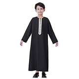 GladThink Boy's Robe National Thawb Middle Eastern Dubai Arab Boy Long Sleeved Thobe Black 150