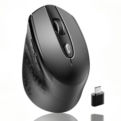 Image of RaceGT USB C Wireless Mouse, Type C Silent Ergonomic Mouse for MacBook Air /Pro, 2.4G Cordless Computer Mice with 6 Buttons and 3 Adjustable DPI for Mac, Laptop, Desktop, PC -Black
