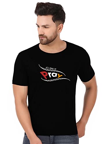 Image of God Faith and Pray Printed Premium Trending Tshirts | Round Neck Half Sleeve Regular Fit Black Tshirt for Men | Cotton Summer Wear Stylish Unisex Tshirt | Best Gifts Tees