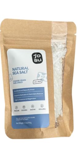 JOSU Korean Sea Salt | Coarse Salt, Mineral-Rich & Unrefined Sea Salt, Natural Sun-Dried | Pure, All-Natural Salt for Cooking, Baking, Pickling, & All Culinary Uses | Resealable 4 oz Bag