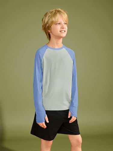 Boys Athletic Long Sleeve Raglan T-Shirts Kids Quick Dry Colorblock Tops with Thumb Holes4