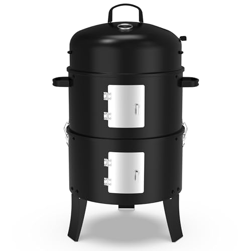 GRiliFE 16' Charcoal Smoker, 3 in 1 Heavy Duty Vertical Barbecue Grill, Outdoor Fire Pit 402 Square Inches Cooking Area, Versatile Outdoor Smoker Grill, Black