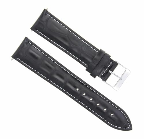 Ewatchparts 24mm Italian Leather Watch Band Strap Compatible With Breitling Navitimer Aerospace Black With White Stitching