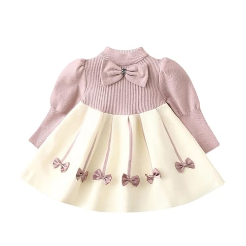 Image of Bold N Elegant Baby Girl's Winter Warm Woolen Full Sleeve Tulle Tutu Dress Frock with Bows for Infant Toddler Teedler Girls