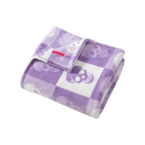 Image of Betsey Johnson - Blanket, Buttery-Soft Throw Blanket for Couch or Bed, Boldly Plush & Oversized Bedding (Cracked Checkered Skull Purple, 50 inch x 70 inch)