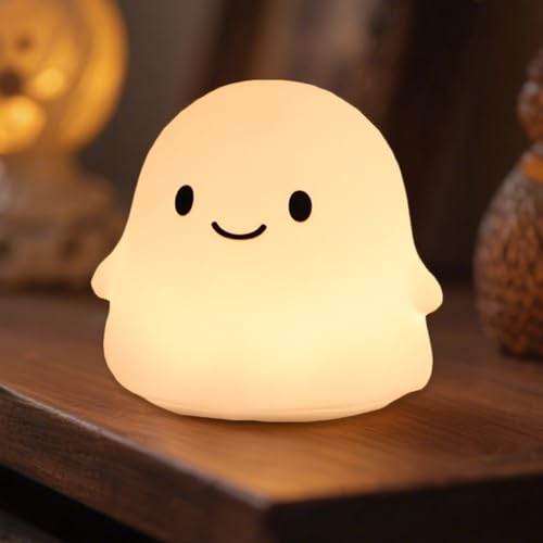Image of Rytinazzz Halloween Ghost Night Light, 50-Hour Battery & Pat Control, Cute Squishy Lamp for Kids Room Decor, USB Rechargeable with Timer, Cute Home Decor