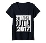 donna straight outta 2017 vintage year classic birth of birthday maglietta con collo a v