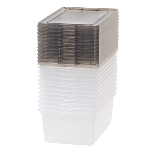 Iris Usa 6.7 Qt. Plastic Storage Container Bin With Latching Lid, 12 Pack, Stackable Nestable Shoe Box Tote Shoebox Closet Organization School Art Supplies - Clear/Smoke #TOP2